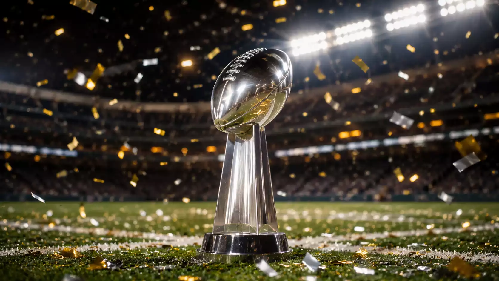 Super Bowl championship trophy presented on the field after an NFL playoff victory